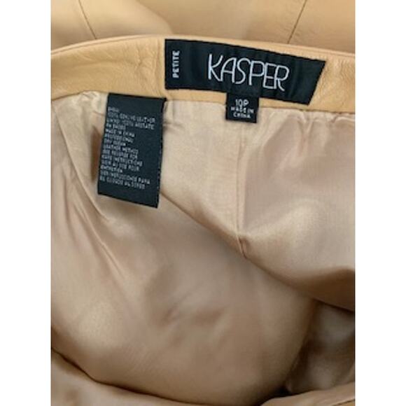 Kasper 10 Petite Genuine Leather Women's Skirt Lined Golden Yellow - Picture 4 of 5